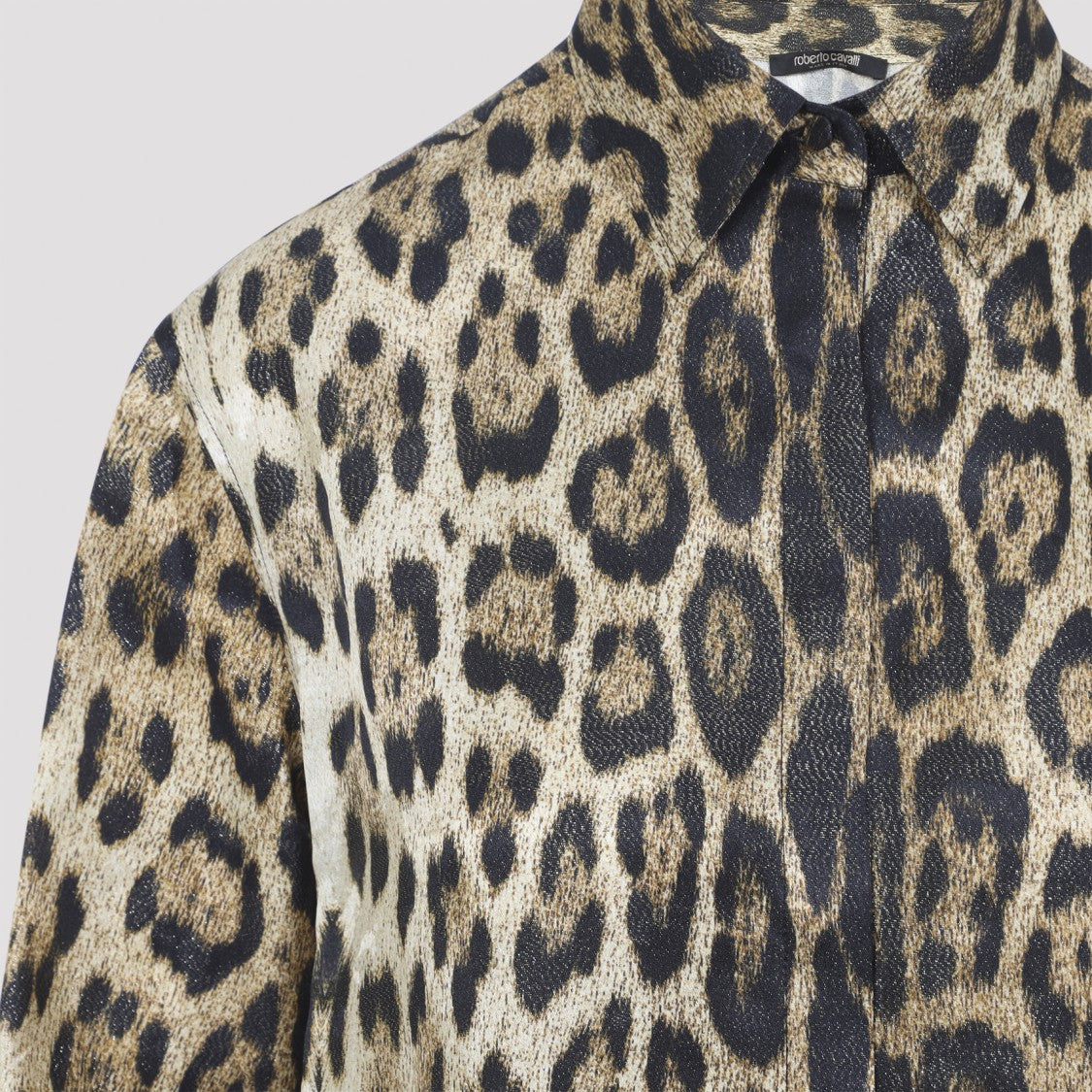 Roberto Cavalli Leopard Print Viscose-Silk Blend Shirt With Concealed Placket