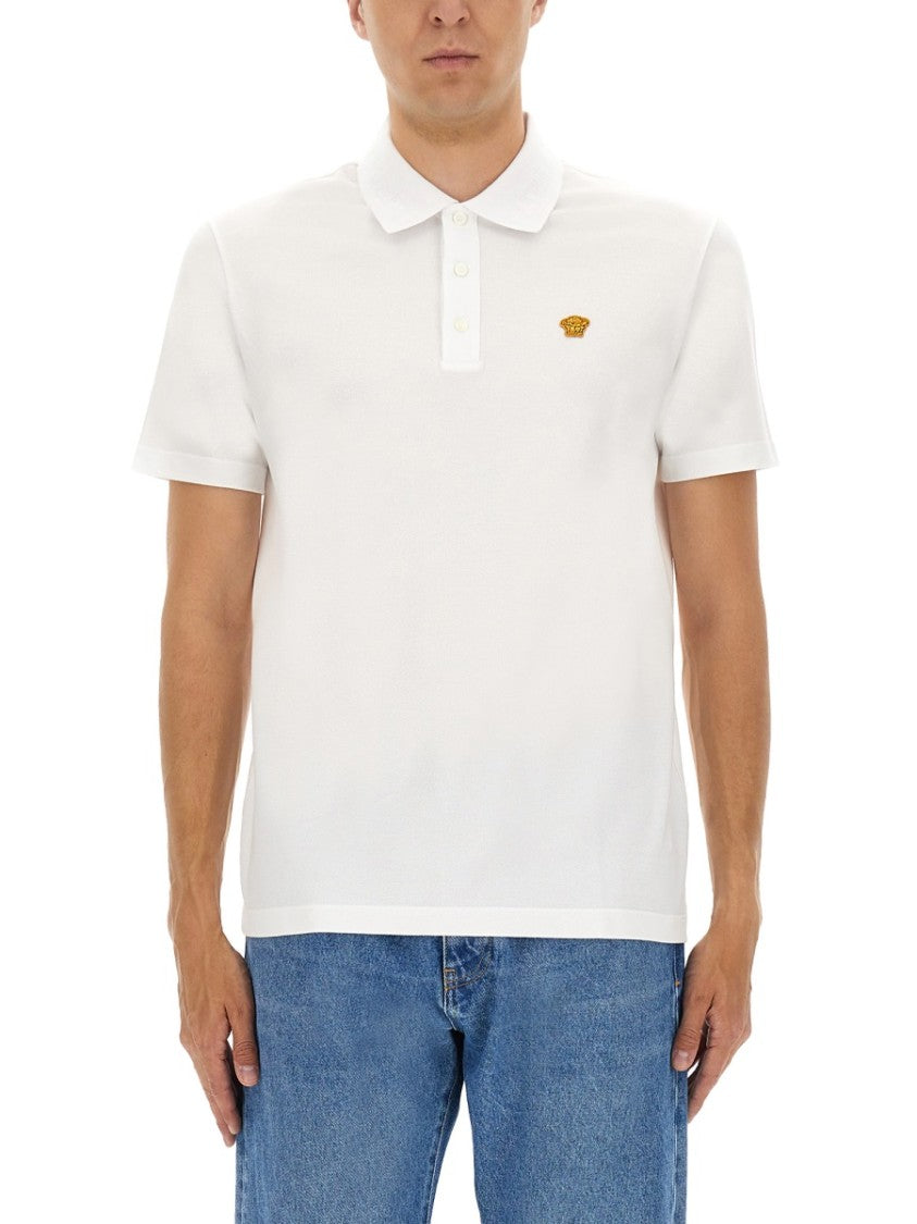 Versace Piquet Polo Shirt With Embroidered Emblem