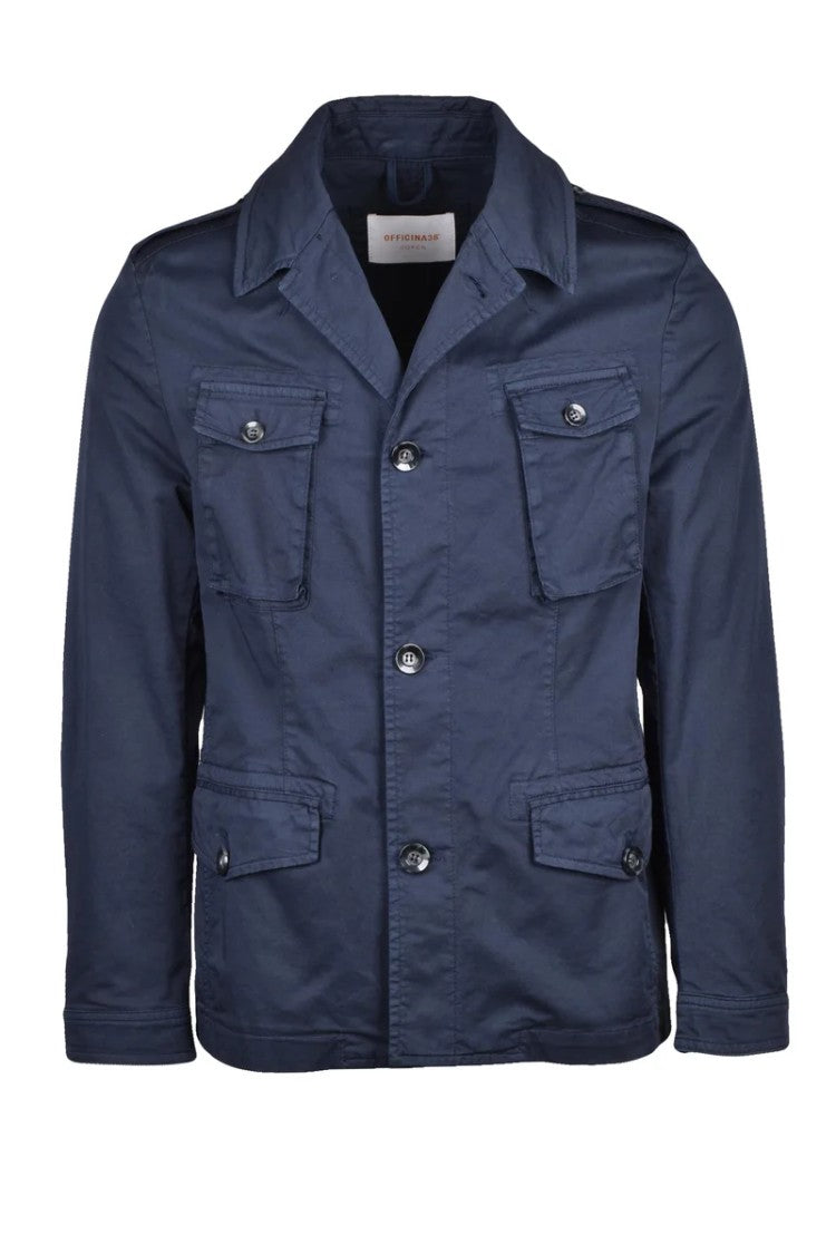 Officina 36 Men's Cotton Stretch Overcoat - Blue