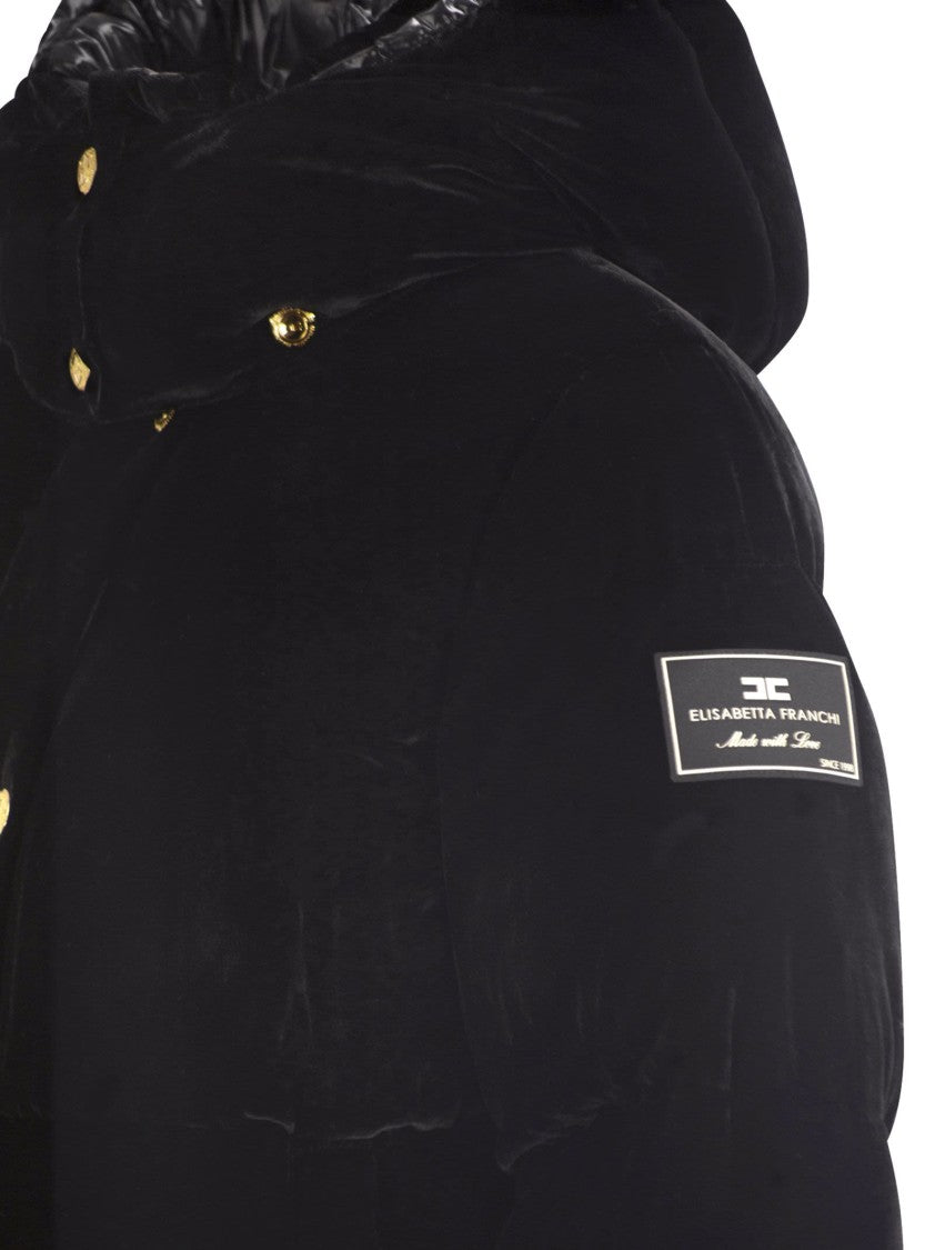 Elisabetta Franchi Velvet Down Jacket With Hood