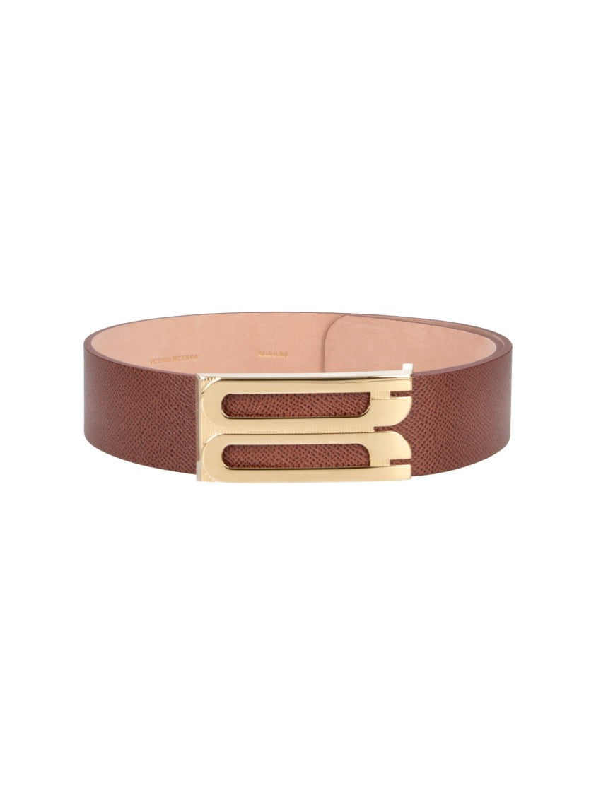 Victoria Beckham Textured Brown Strap With Polished Gold-Tone Buckle Belt