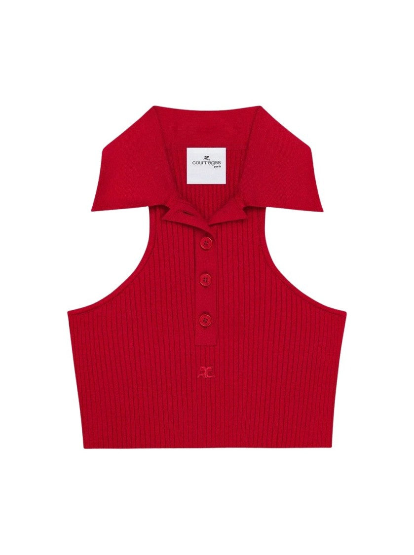 Courrèges Scuba Rib Knit Top Ruby