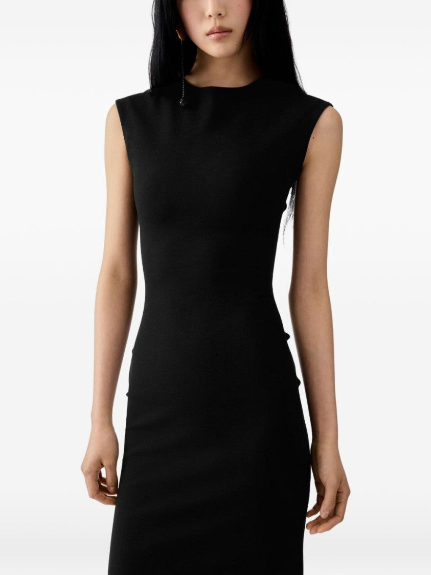 Jacquemus Black Fitted High-Neck Ruched Midi Dress