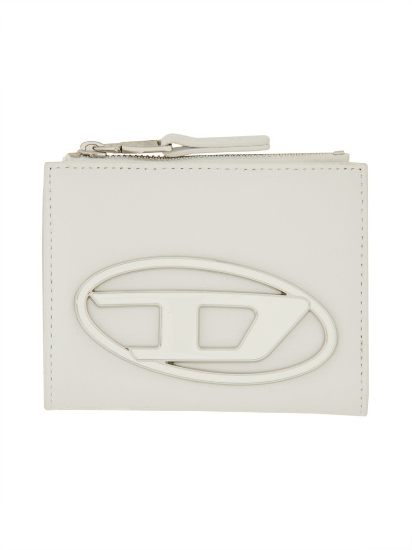 Diesel White Zippered Smooth Leather Wallet