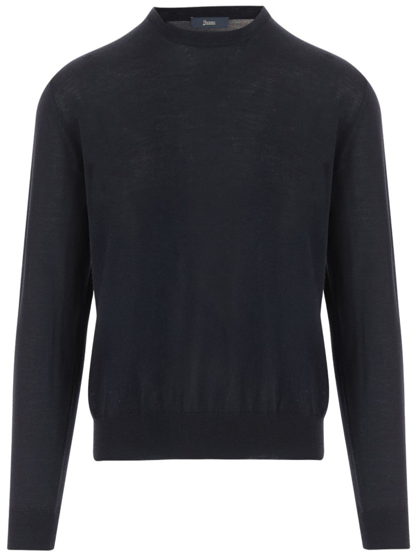 Herno Dark Navy Wool-Silk Blend Sweater