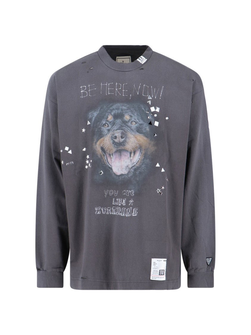 Maison Mihara Yasuhiro Distressed Graphic T-Shirt With Logo Patches And Embellishments