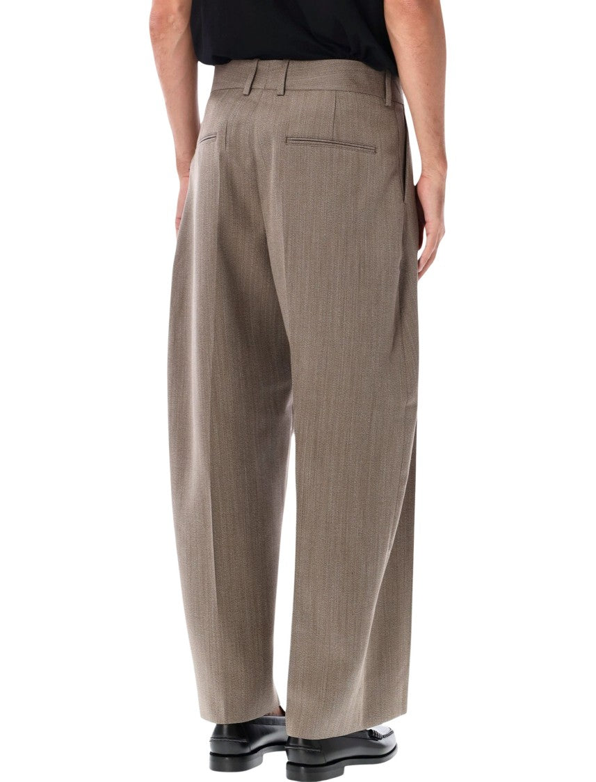 Studio Nicholson Textured High-Waist Wide-Leg Pleated Pants