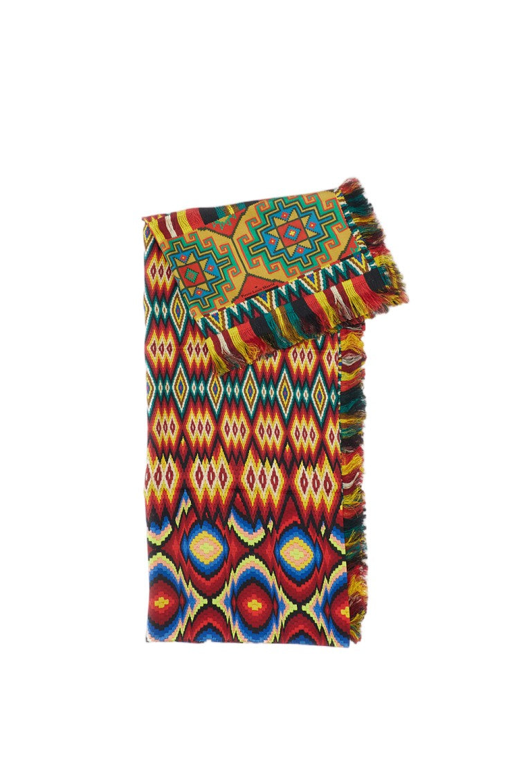 Pierre-Louis Mascia Multicolor Geometric Print Fringed Silk Shawl