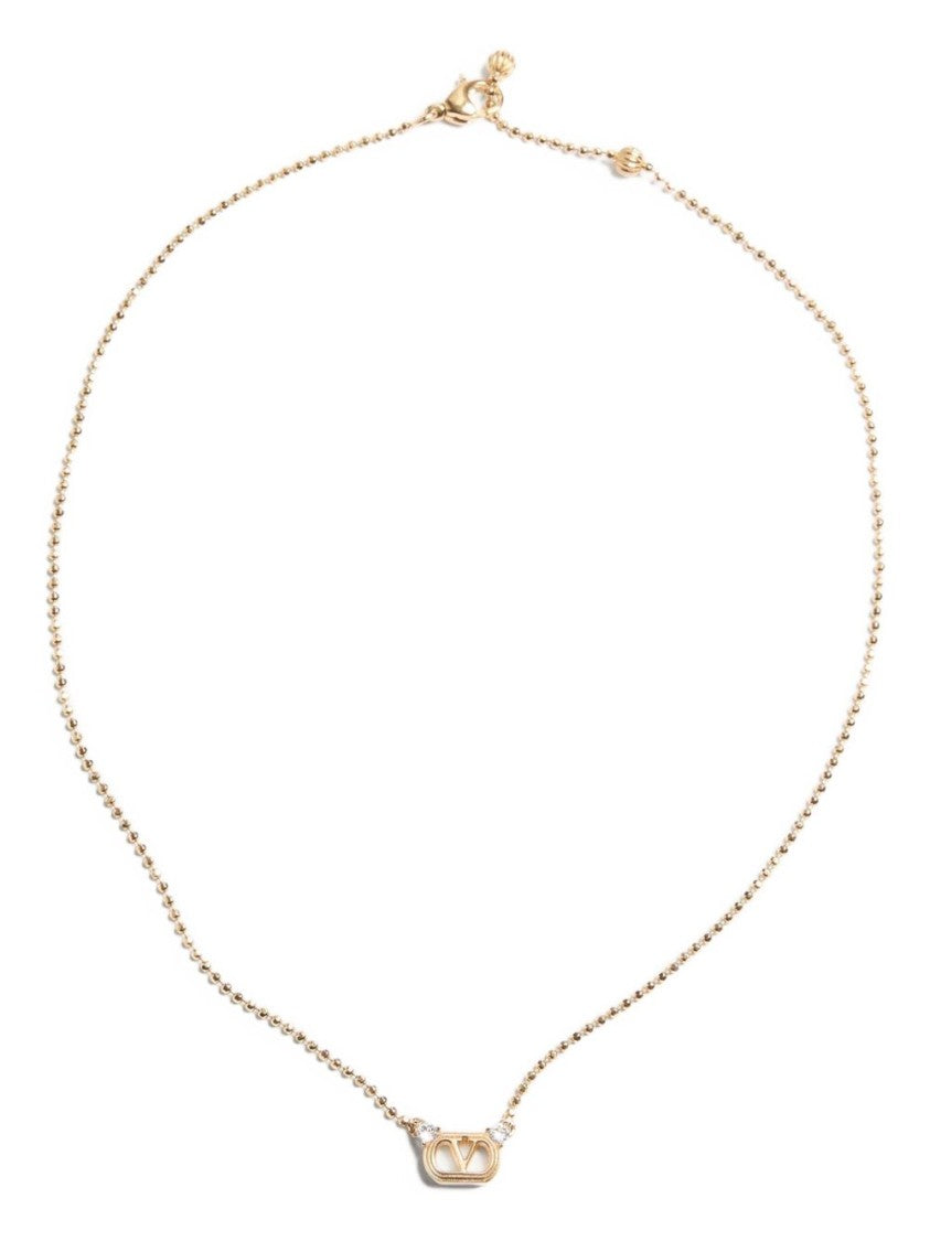 Valentino Garavani Gold Beaded Necklace Cut-Out Logo Jewelry