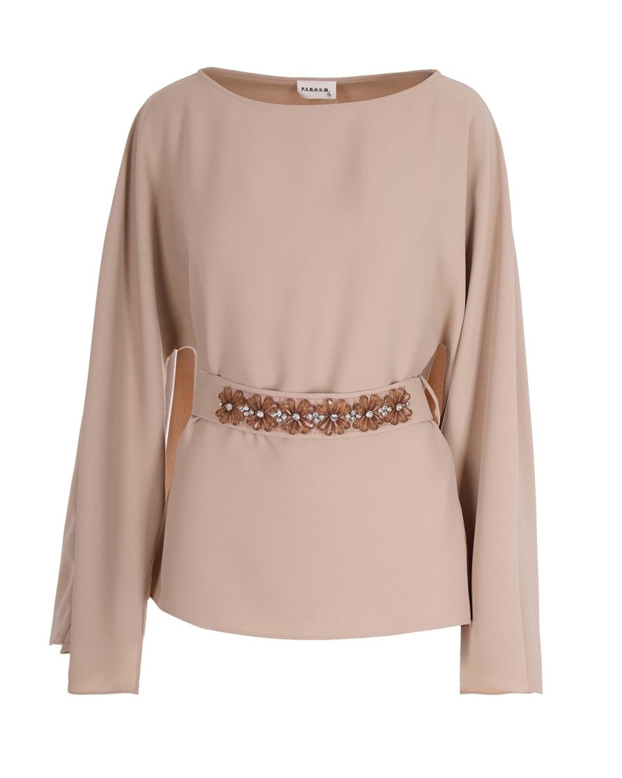 P.A.R.O.S.H. Nude Embroidery Belt Blouse
