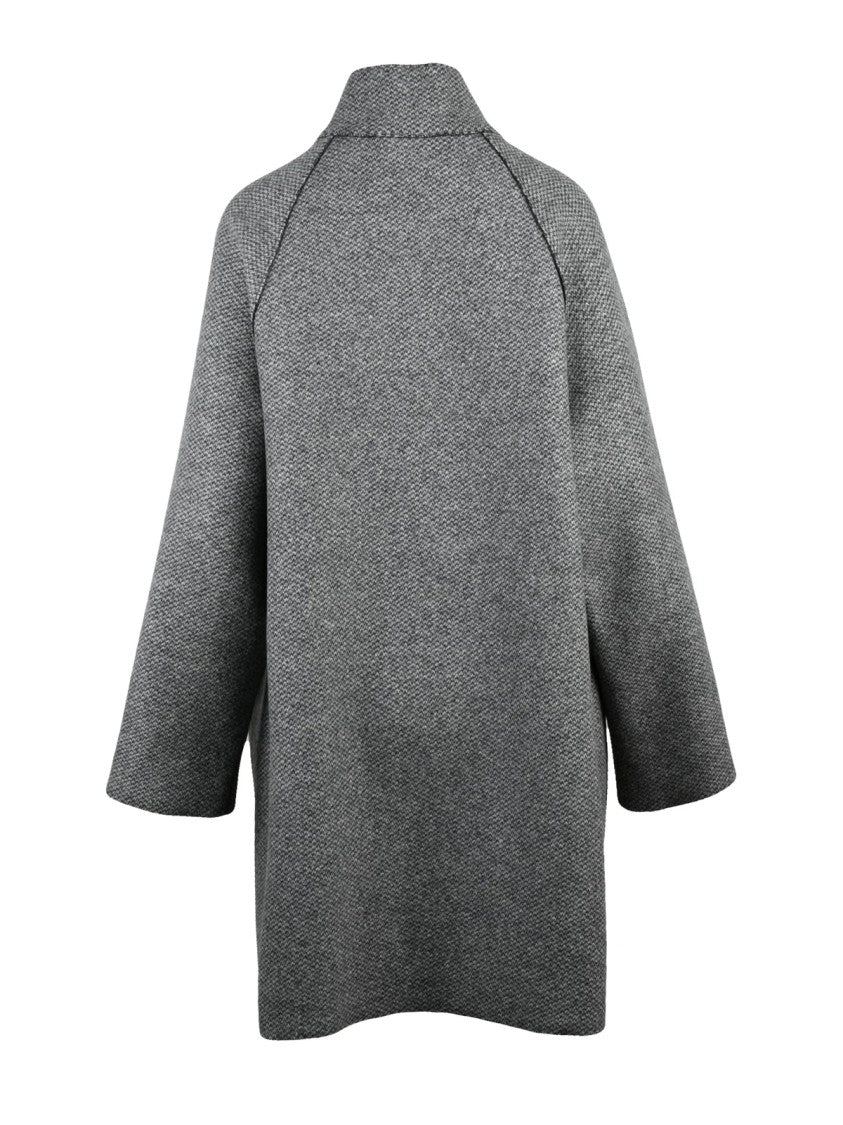 Harris Wharf London Grey Wool Cashmere Coat With Boxy Silhouette And Raw Cut Edges