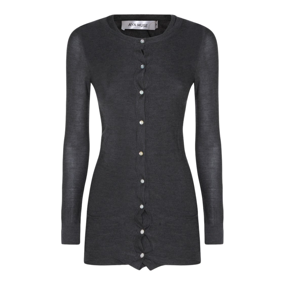 Aya Muse Fitted Black Mini Dress With Scalloped Hem