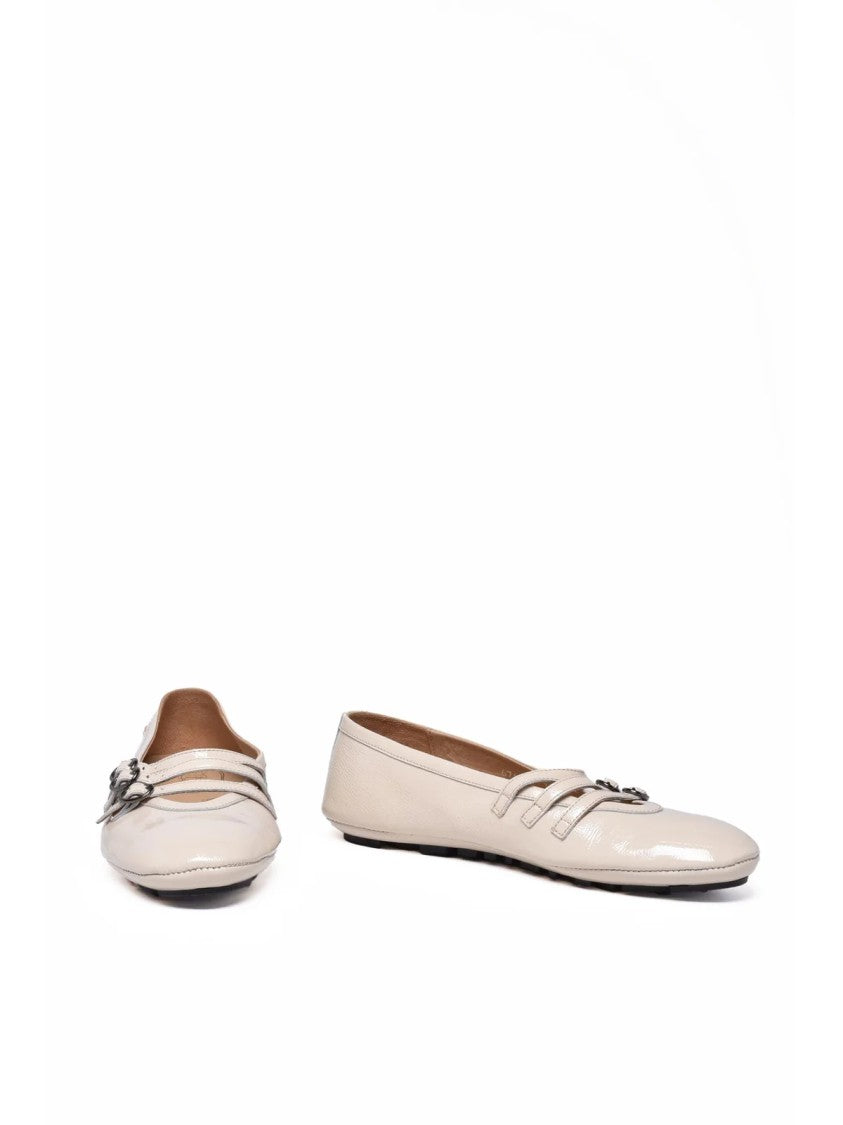Alexander Hotto Beige Patent Leather Strap Ballerina Flats