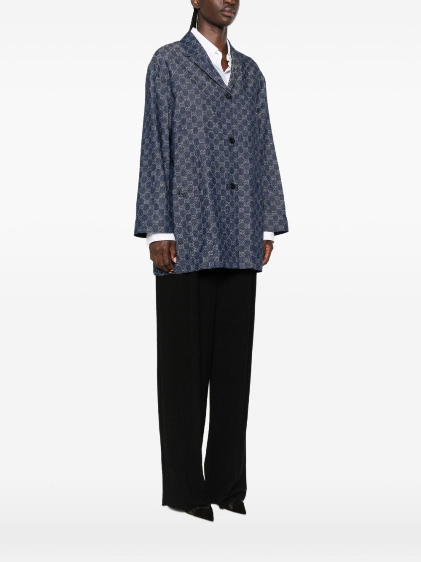 Gucci Boxy Monogram Blue Cotton Shirt