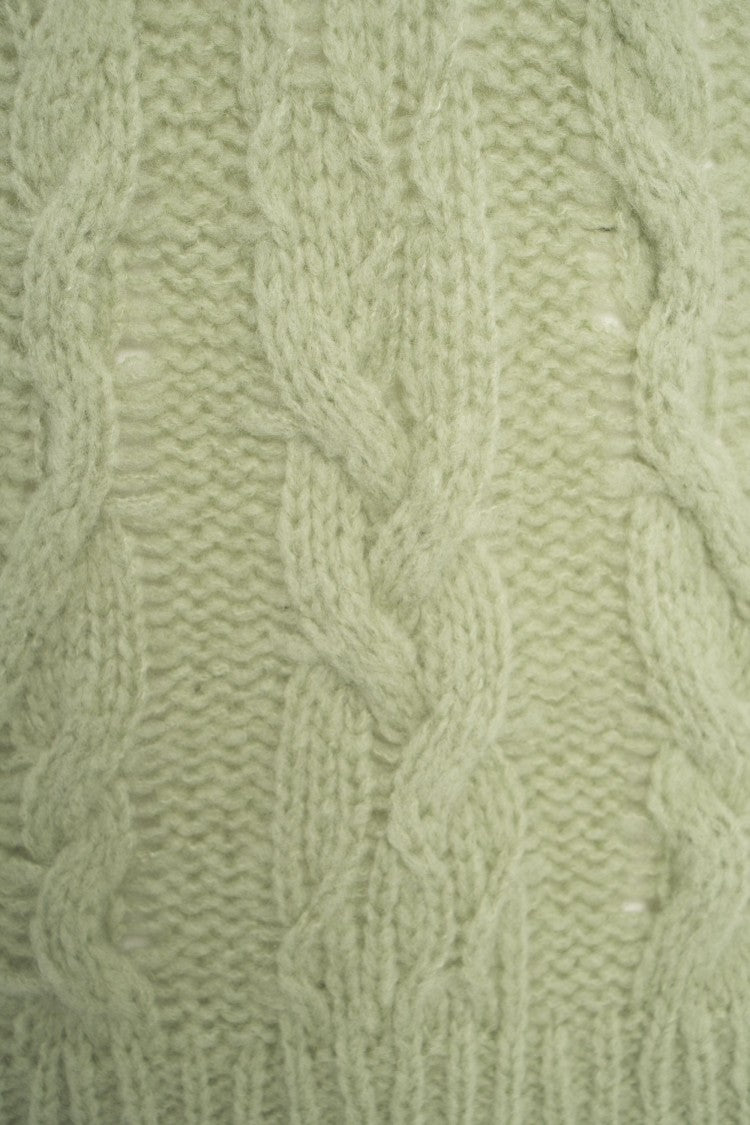 Closed Green Cable Knit Sweater With Round Neckline And Ribbed Hems
