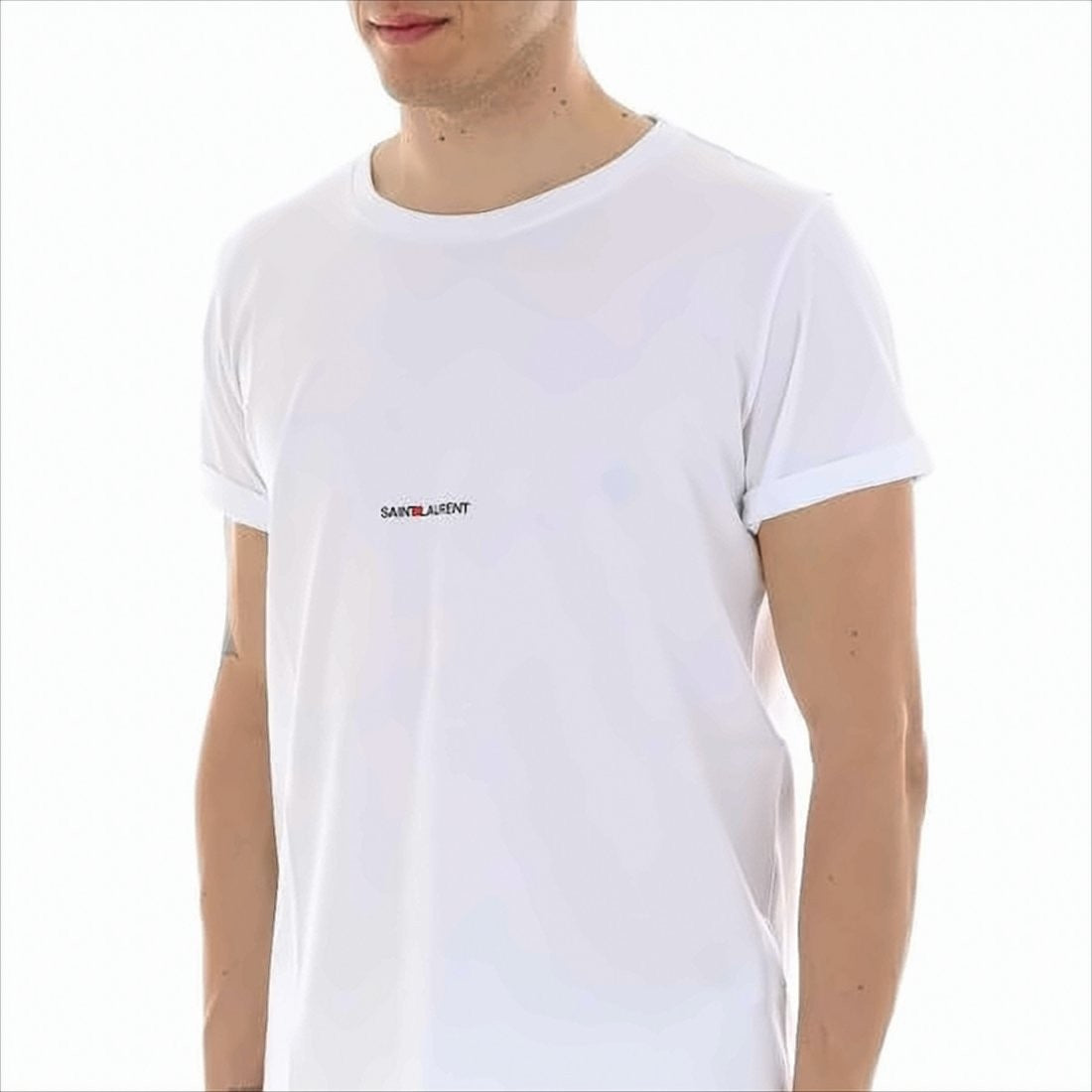 Saint Laurent Minimalist White Round Neck T-Shirt With Signature Logo