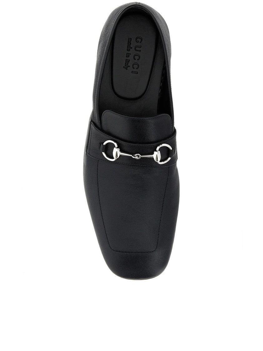 Gucci Black Leather Pointed Toe Horsebit Moccasins