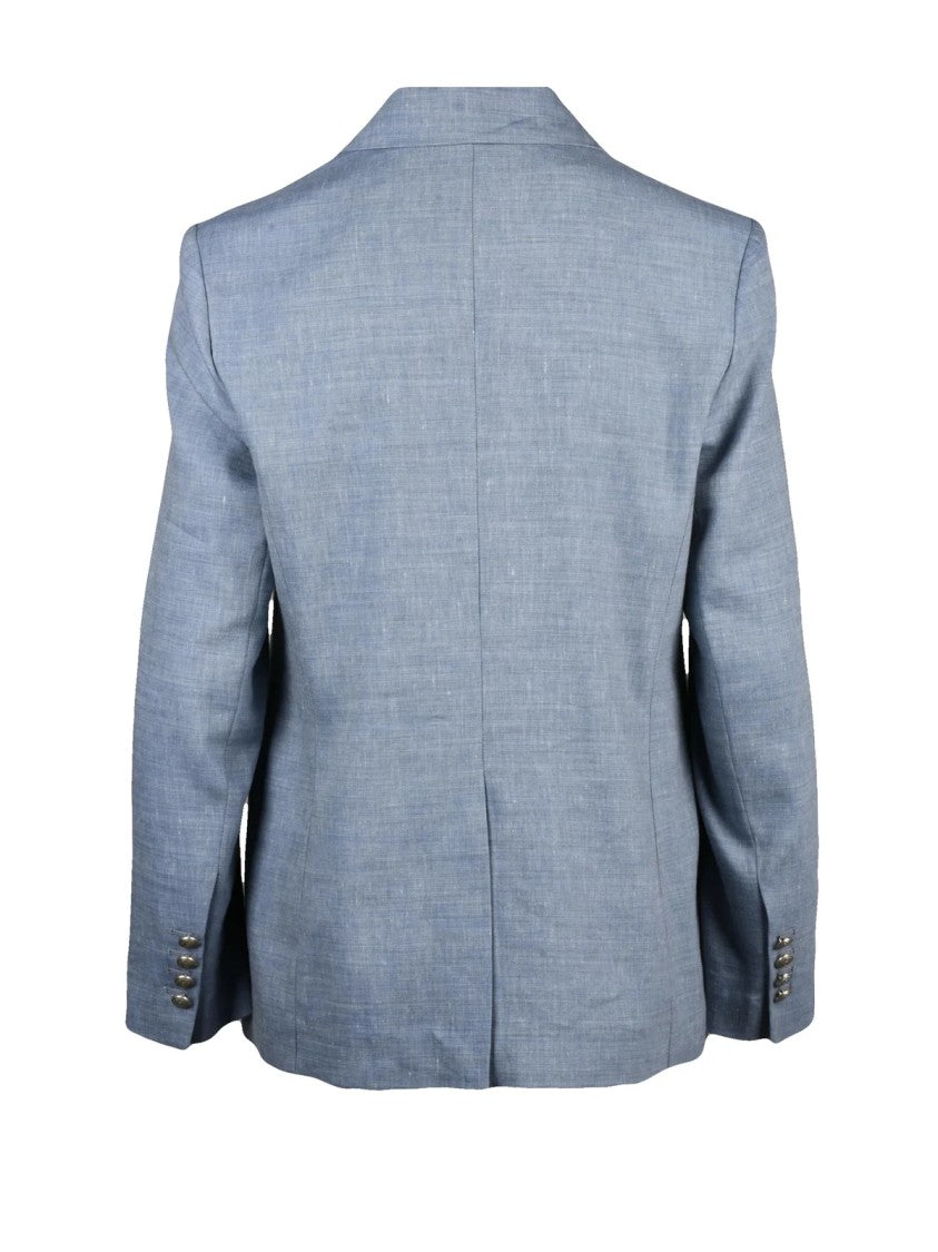 Eleventy Light Blue Double-Breasted Linen Wool Jacket