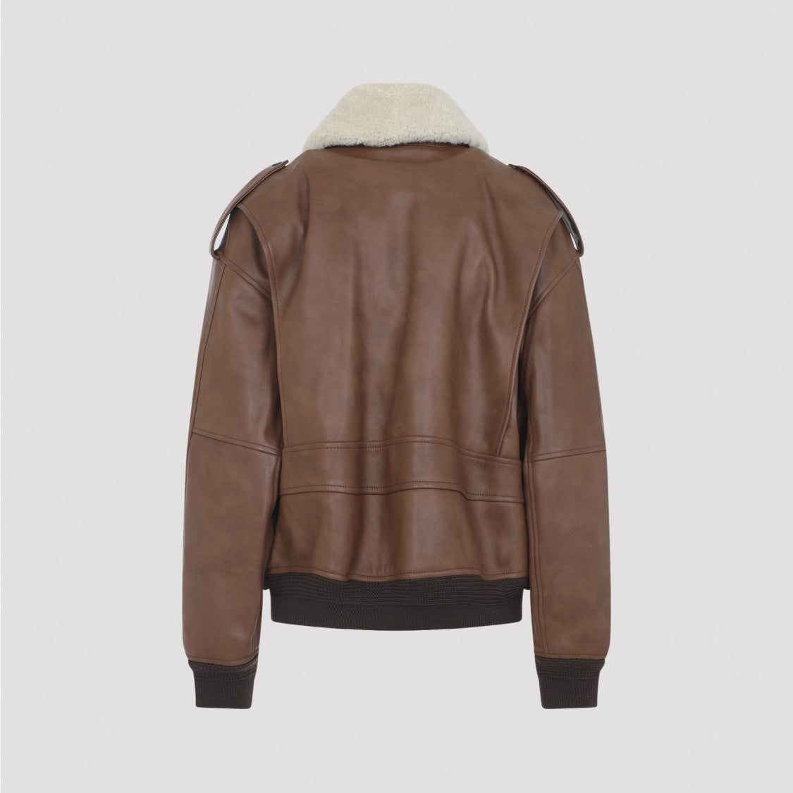 Saint Laurent Brown Calf Leather Jacket With Shearling Collar