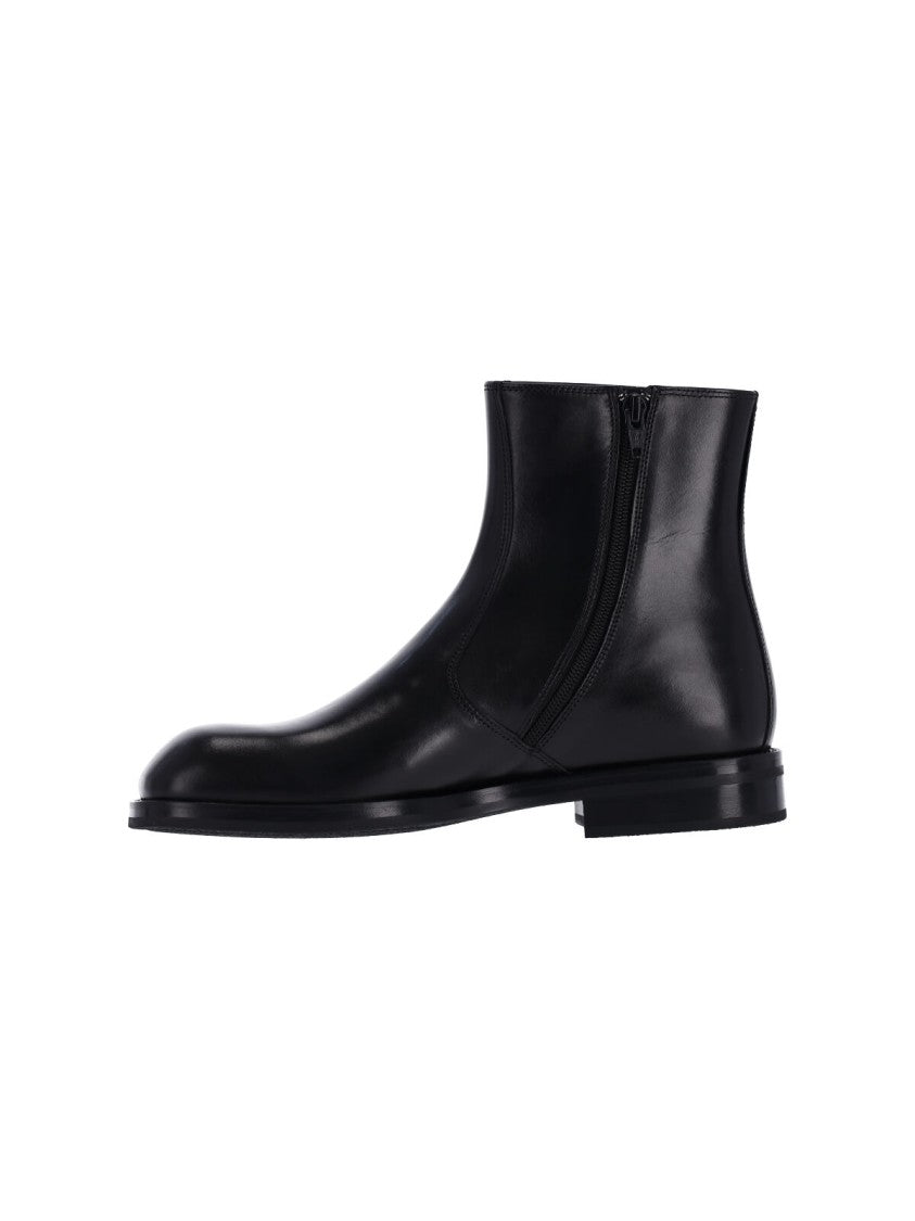 Lemaire Black Smooth Leather Square-Toe Ankle Boots