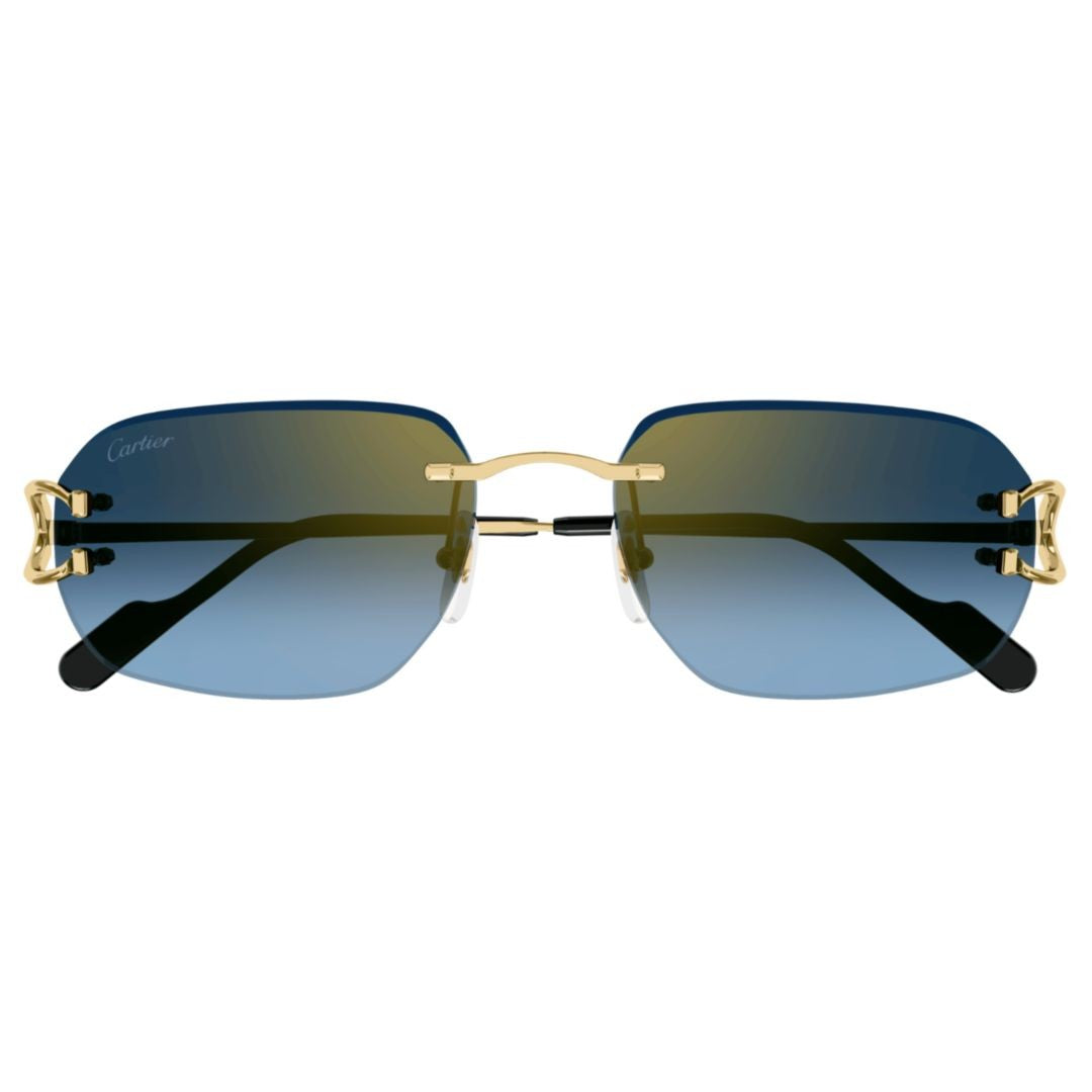 Cartier Rectangular Rimless Sunglasses With Gold Accents