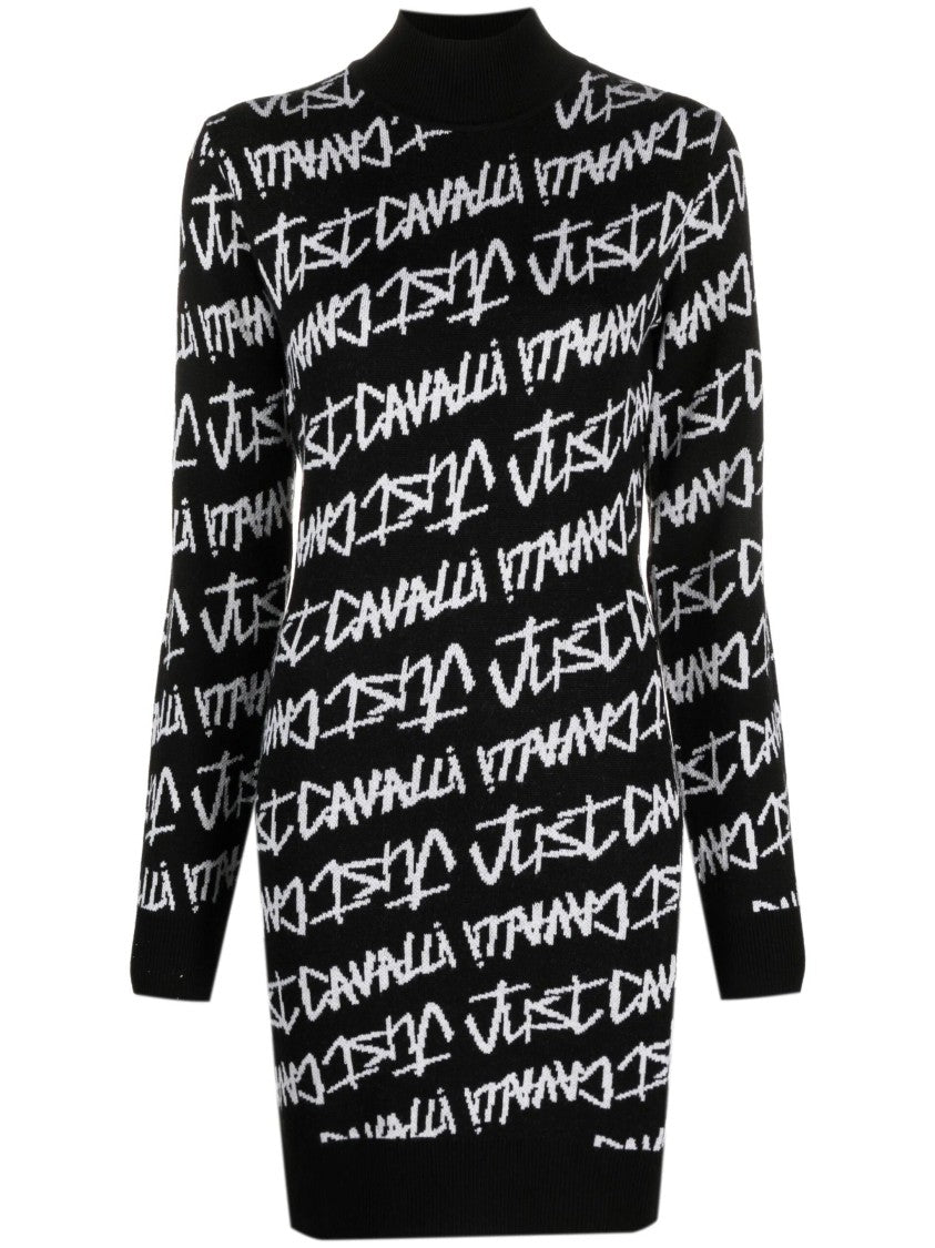 Just Cavalli Fitted Midi Dress With Bold Logo Pattern