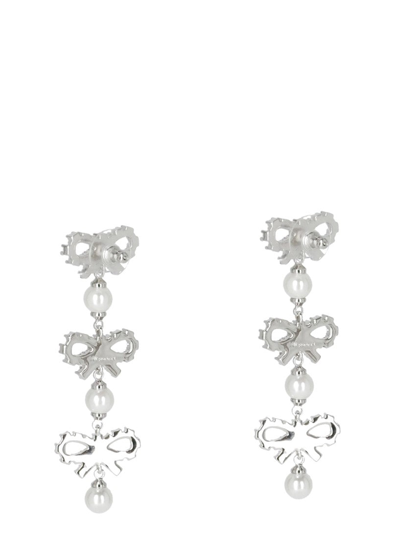 Self-Portrait Micro Bow Pearl Tiered Earrings