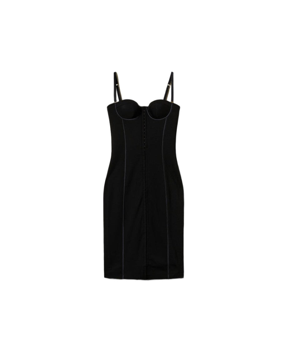 Twinset U&B Black Punto Milano Satin-Trim Bustier Longuette Dress