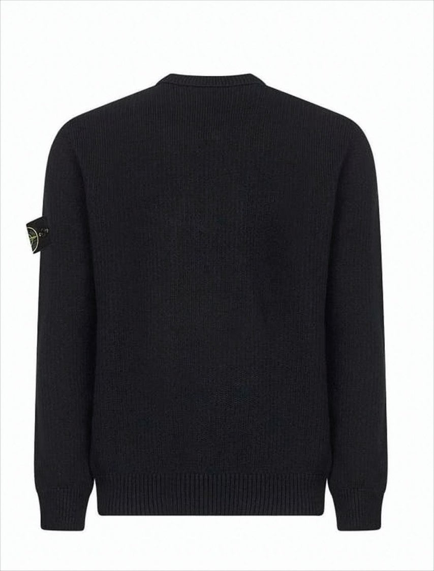 Stone Island Ribbed Knit Sweater With Classic Crew Neckline