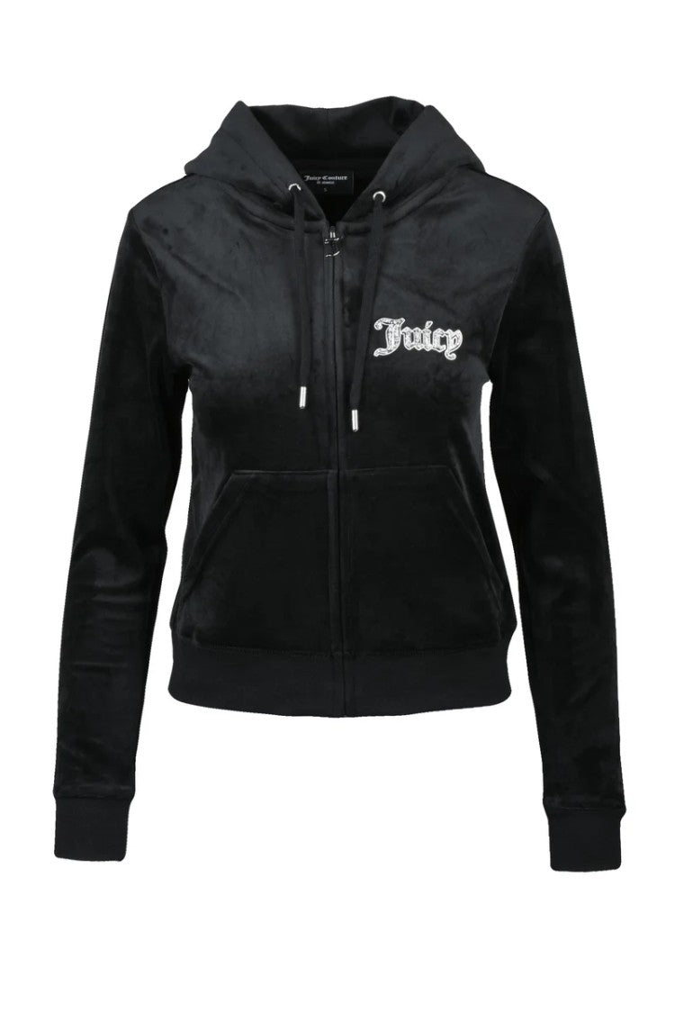 Juicy Couture Black Polyester Elastane Velour Sweatshirt