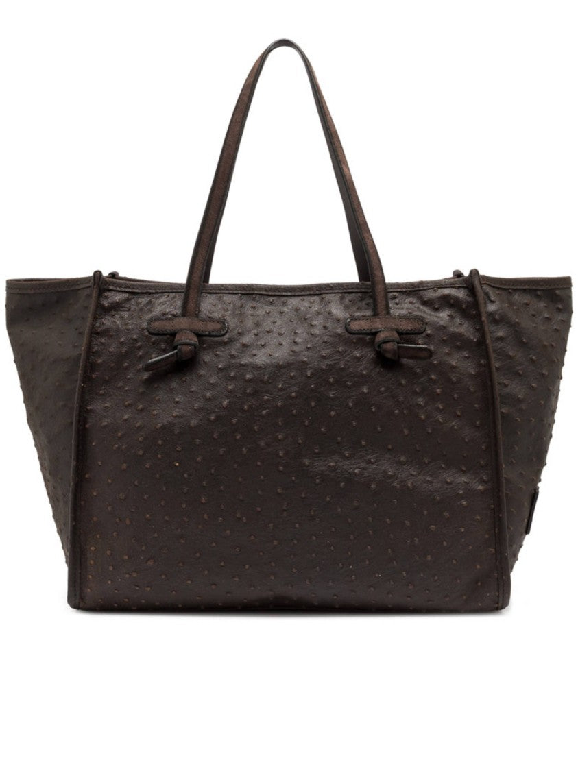 Gianni Chiarini Dark Brown Marcella Ostrich Textured Tote Bag