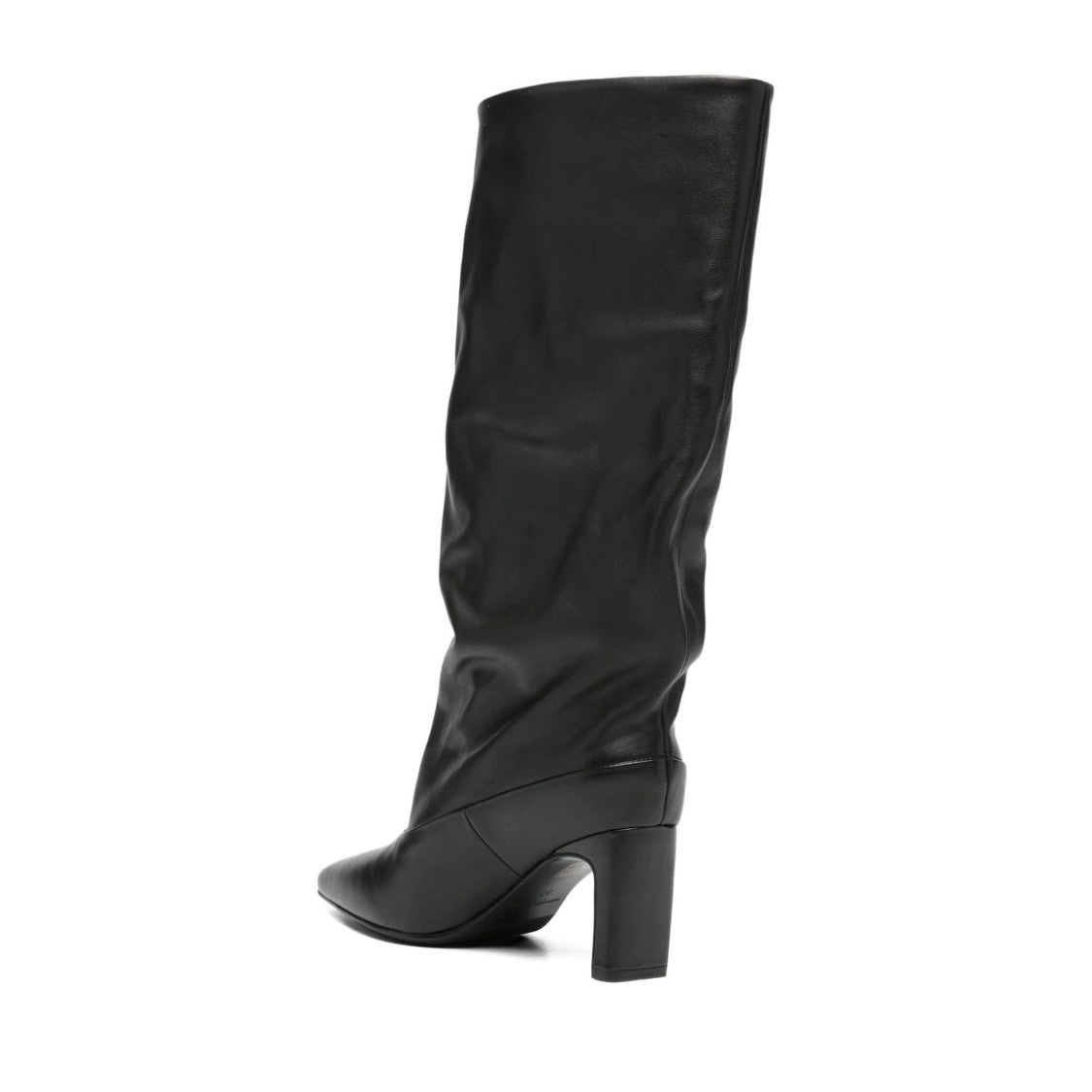 Adrianna Feretti Black Mid-Height Block Heel Pointed Toe Leather Boots
