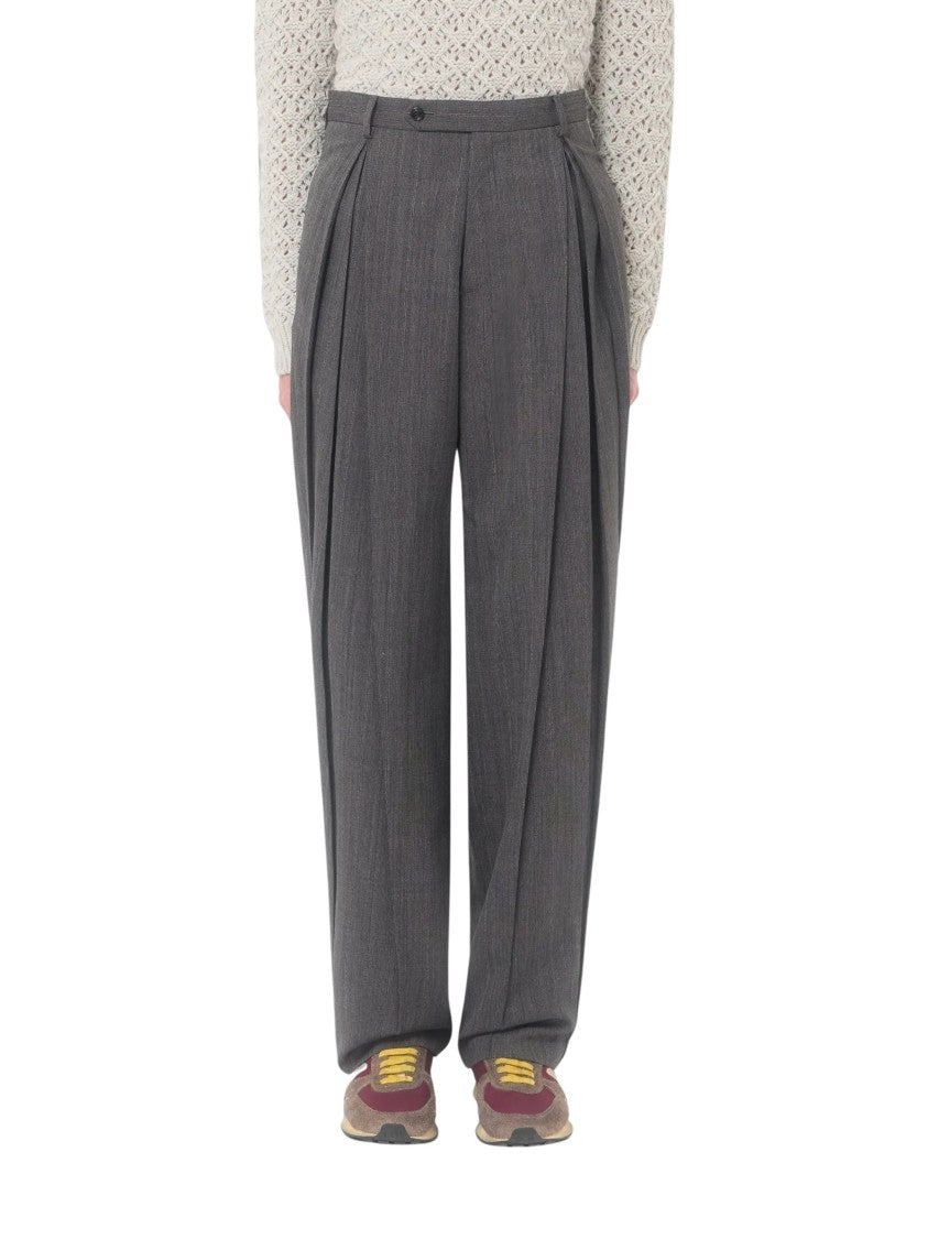 Valentino Pinstripe Wool Trousers With Front Pleats And Concealed Closure