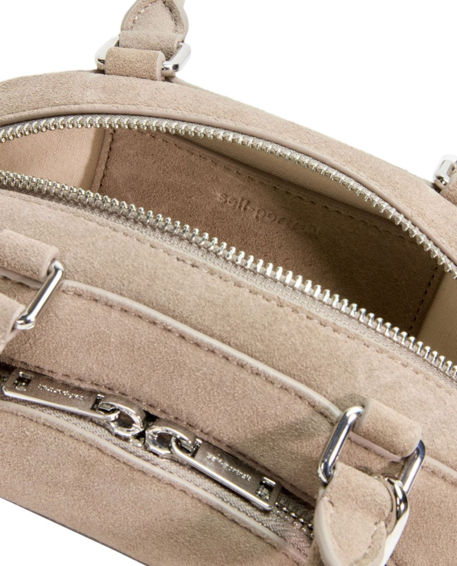 Self-Portrait Mini Taupe Suede Shoulder Bag With Detachable Bow Charm
