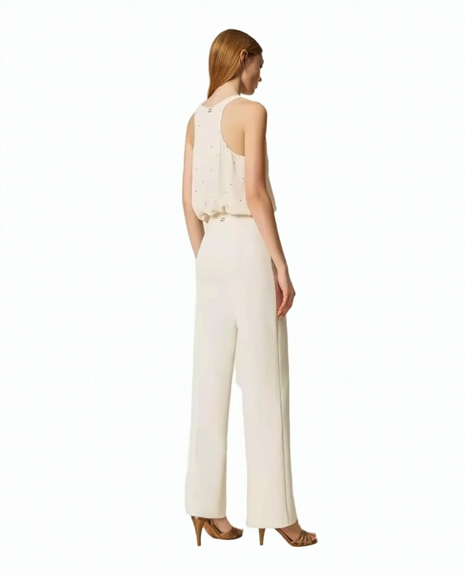 Twin-Set Crêpe Cady Removable Chain Belt Wide-Leg Pants