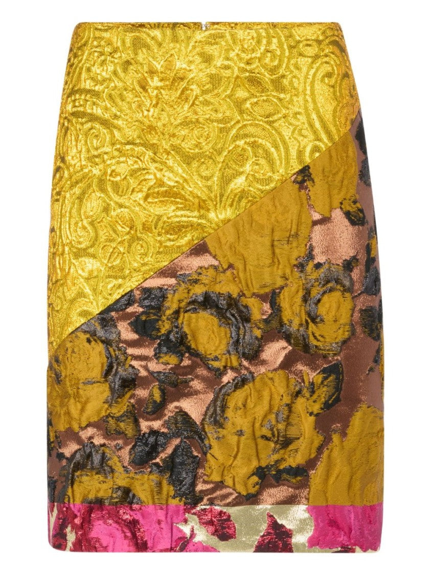 Nina Ricci Gold-Tone Jacquard-Effect Floral Panelled Skirt