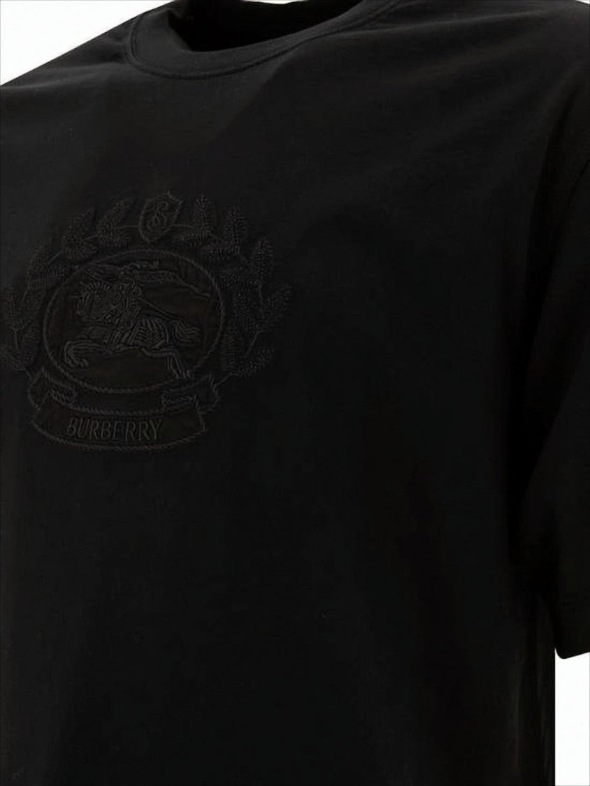 Burberry Tonal Emblem Black Cotton T-Shirt