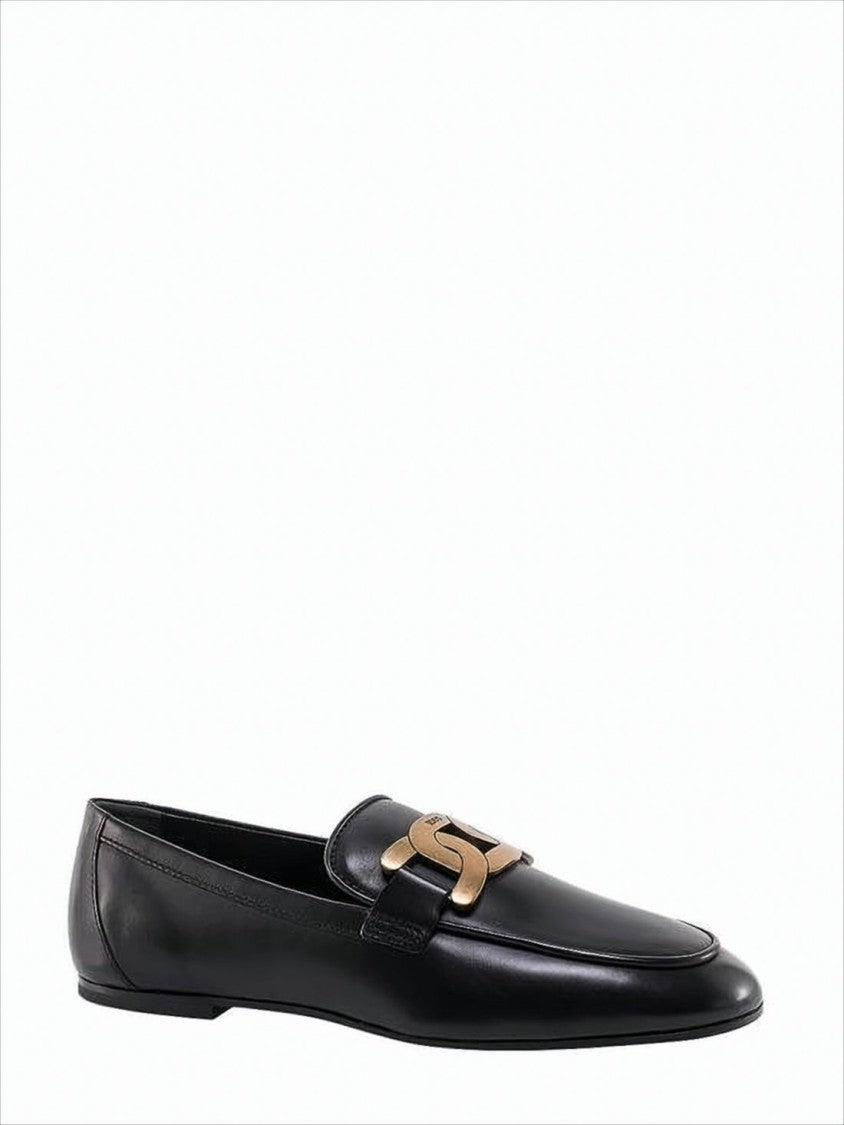 Tod's Sleek Black Leather Loafers With Gold-Tone Embellishment