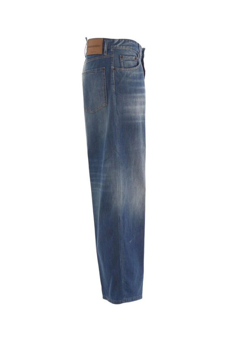 Dsquared2 Blue Wide-Leg Cotton-Blend Jeans