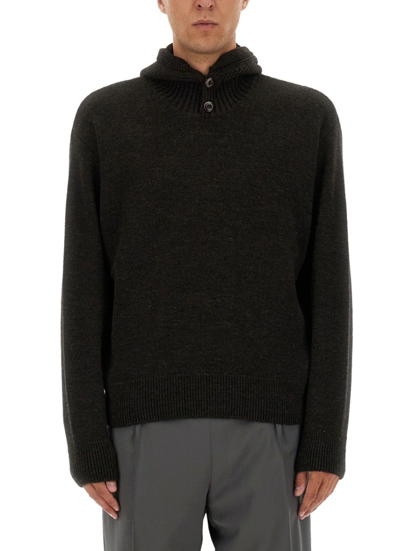 Lemaire Knitted Hooded Sweater With Ribbed Detailing
