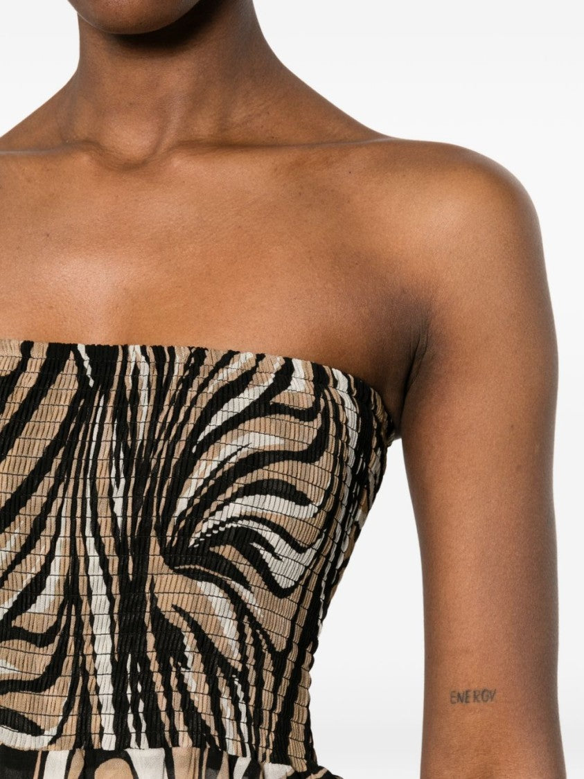 Twinset U&B Brown Animal Print Tiered Day Dress