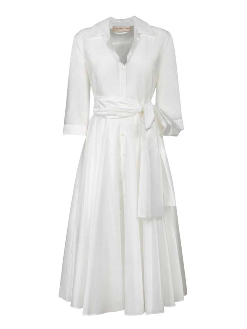 Blanca Vita Lightweight Muslin Midi Dress With Wrap-Around Belt