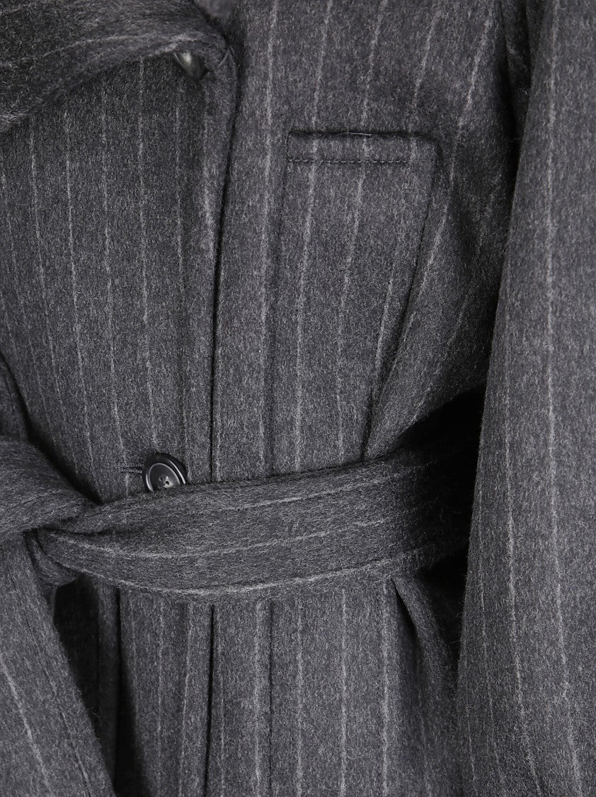 Sportmax Pinstripe Wool Coat With Double-Breasted Closure And Removable Belt