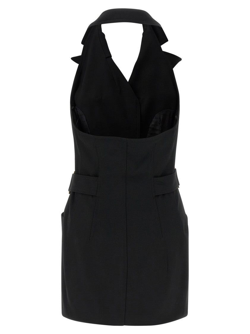 Elisabetta Franchi Double-Breasted Gabardine Mini Dress With Monogram Satin Lining