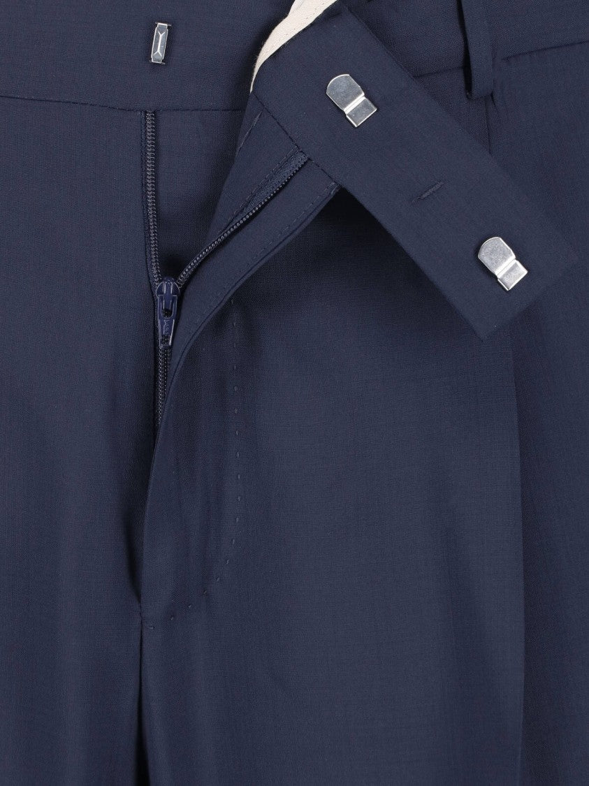 Pt Torino Blue Mid-Rise Straight-Leg Virgin Wool Trousers