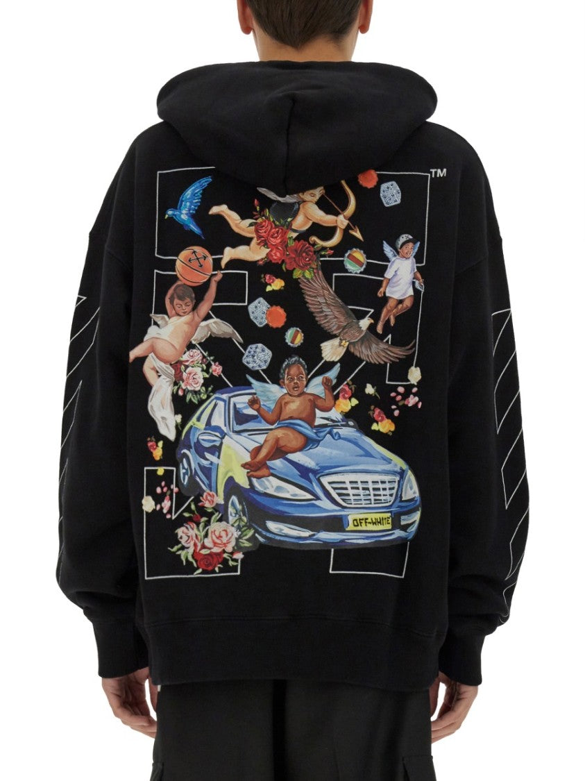 Off-White Oversized Black Hoodie With Graphic Back Design