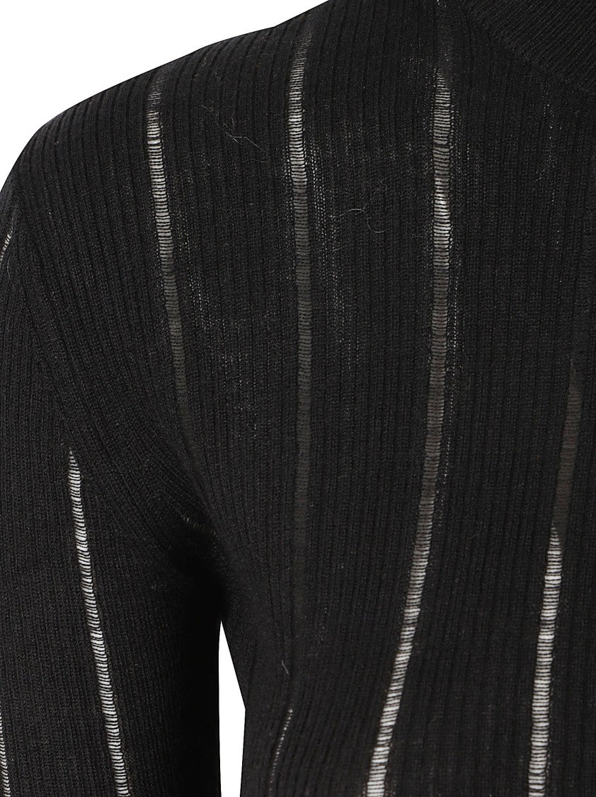 Max Mara Ribbed Knit Top With Sheer Vertical Stripes