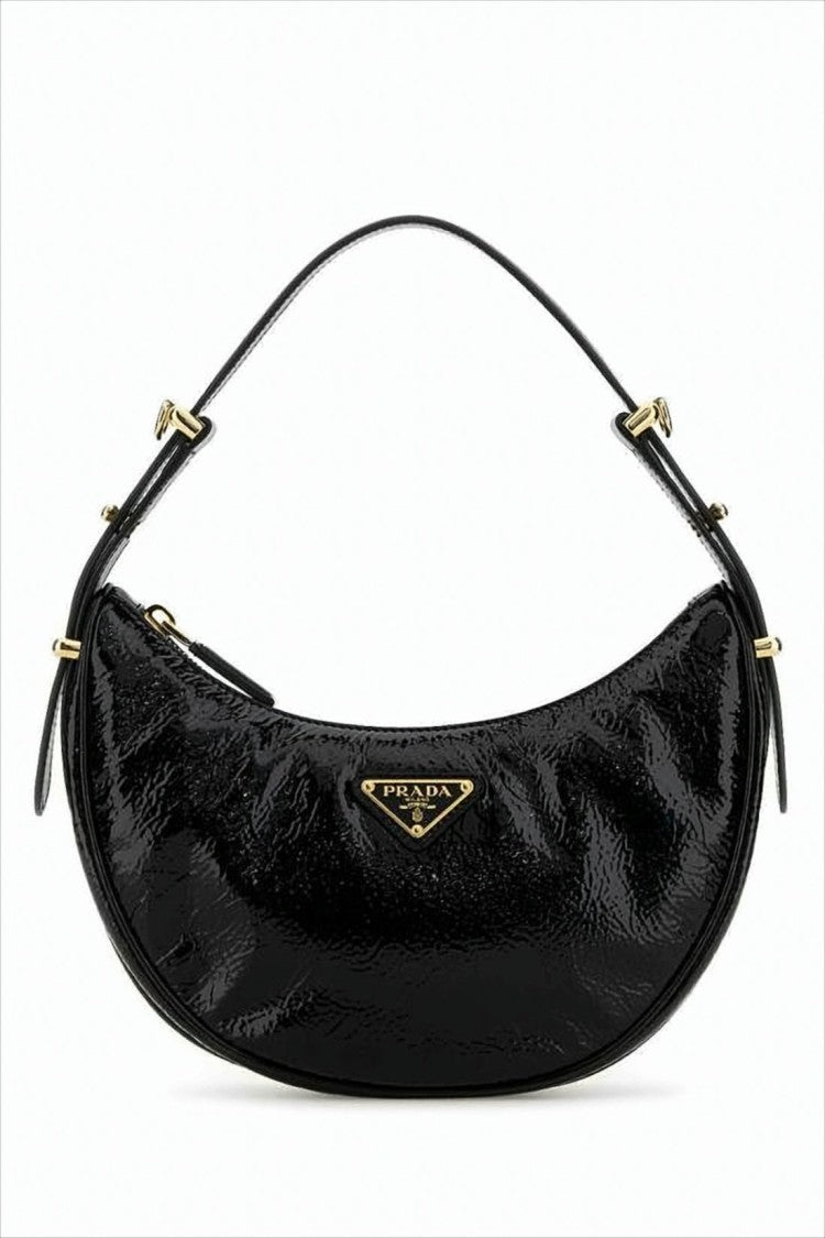 Prada Crescent Shape Black Lambskin Shoulder Bag