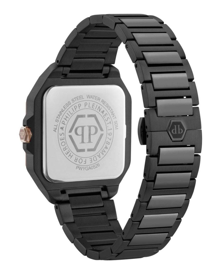 Philipp Plein Square Black Case Watch With Guilloche Dial