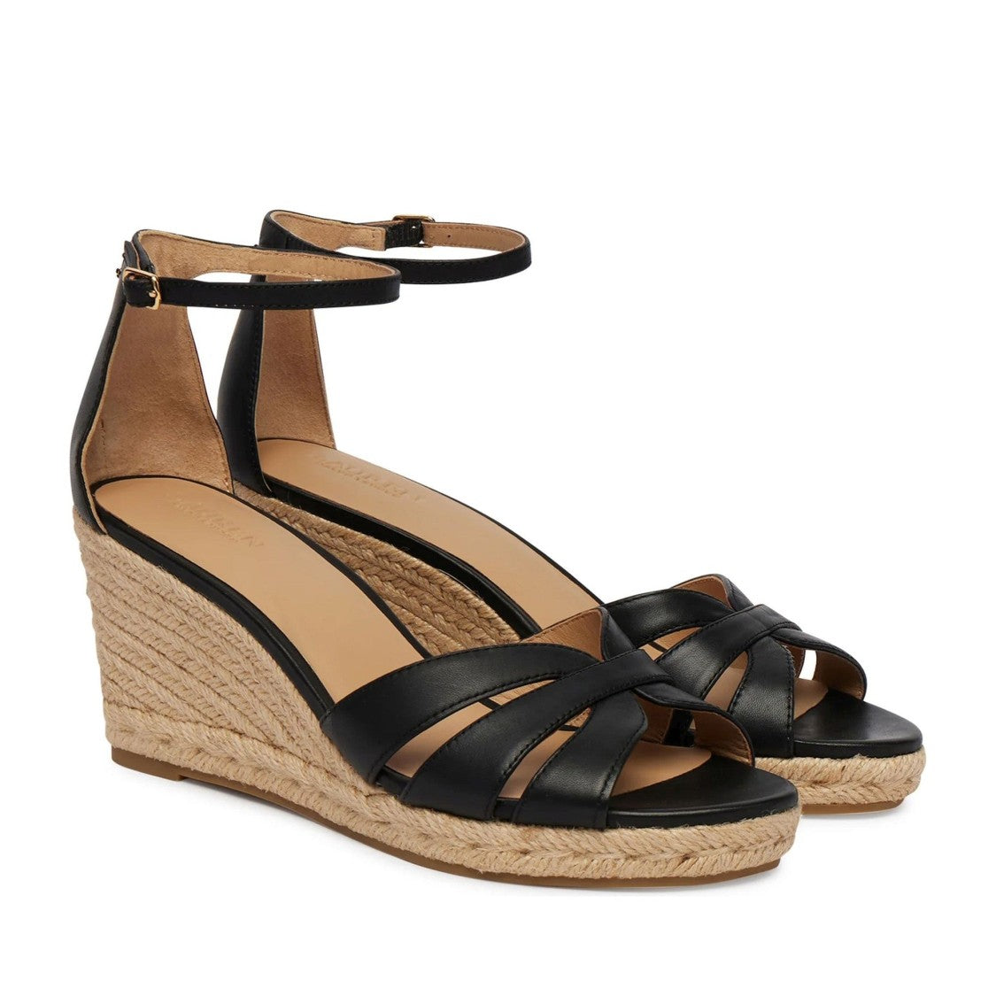 Lauren Ralph Lauren Black Nellie Leather Braided Jute Wedge Espadrilles